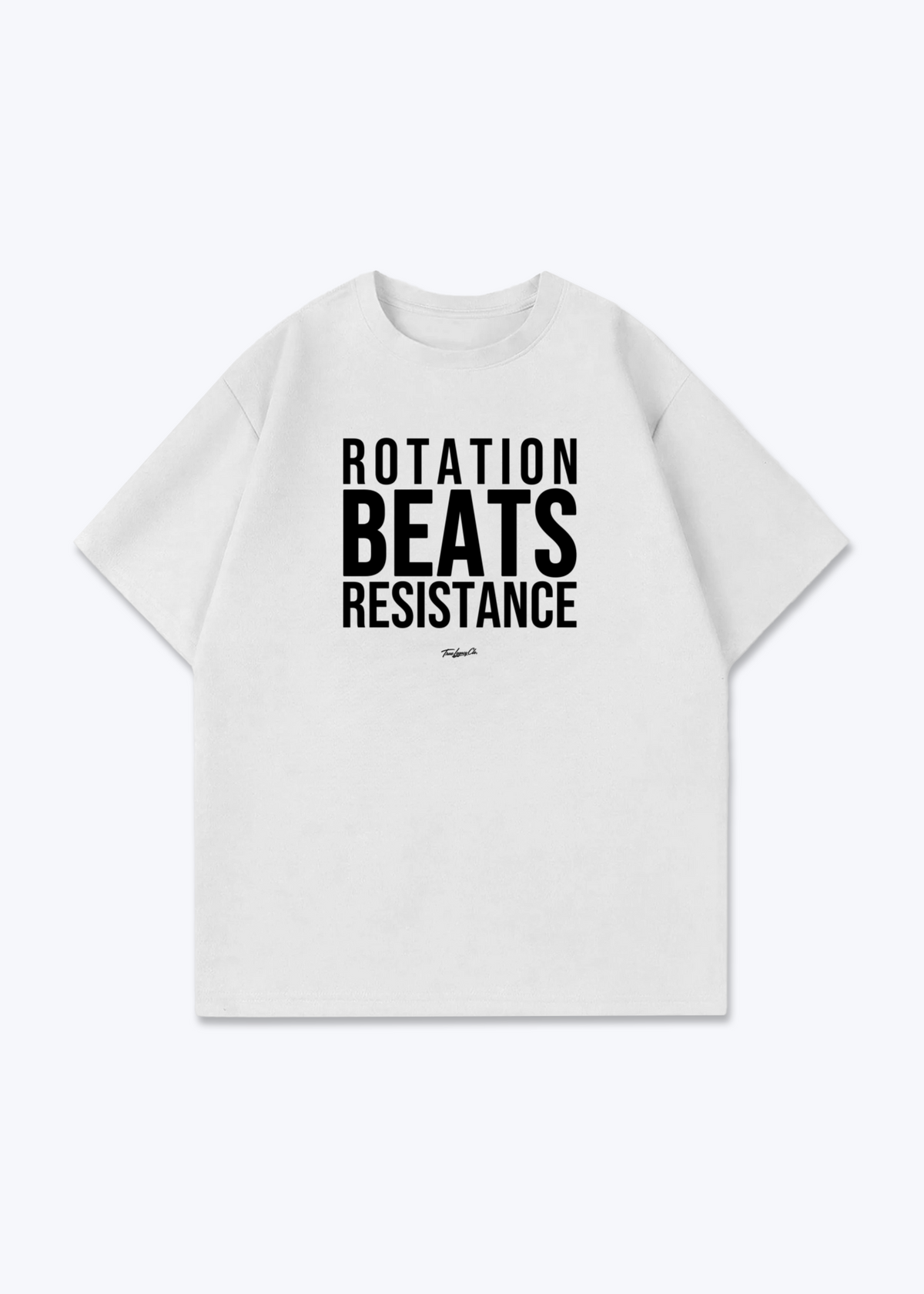 ROTATION BEATS RESISTANCE - Oversized Shirt - White Front (Designed)